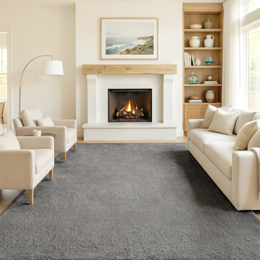 Tapis salon à poils longs lavable en machine en fausse fourrure gris — vue 3