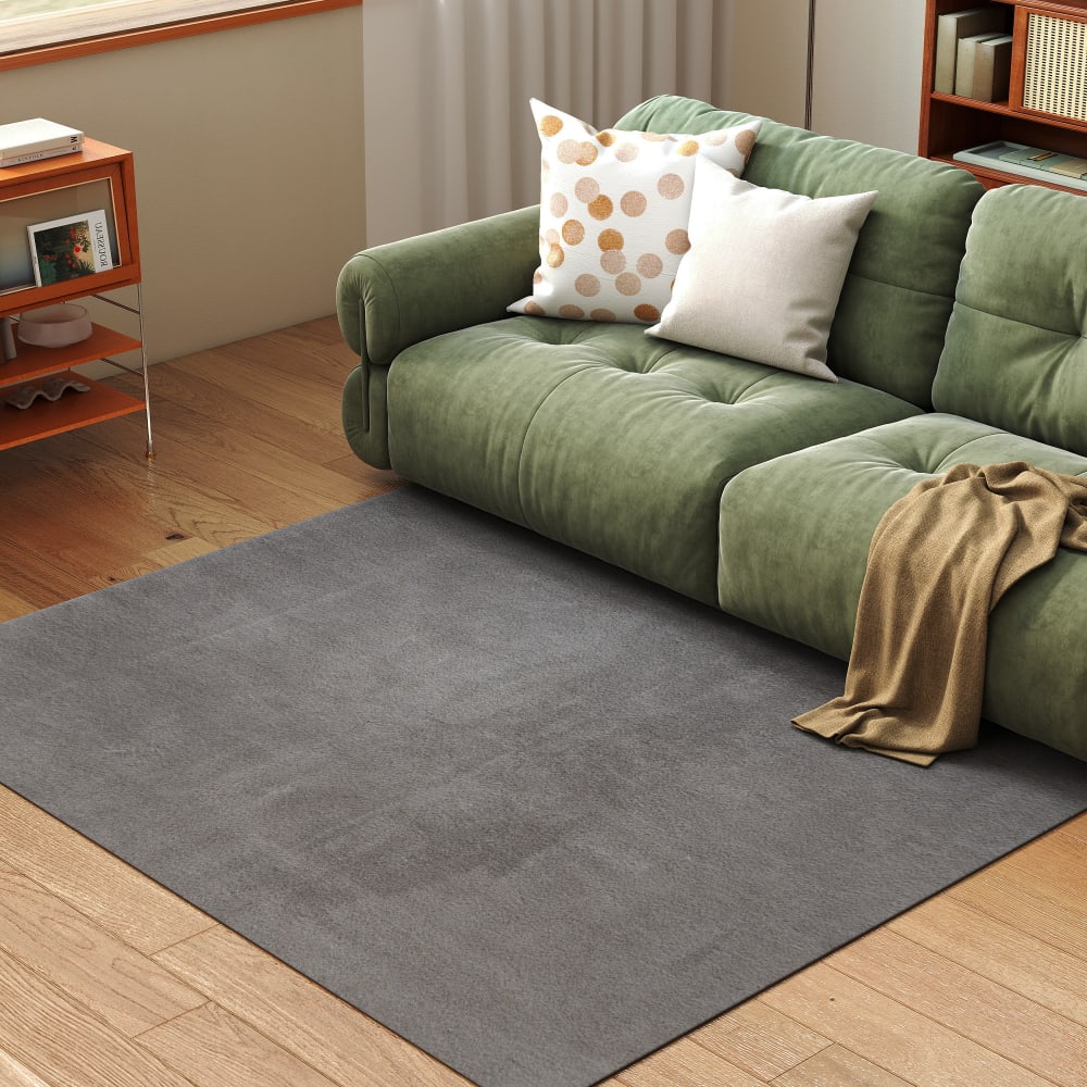 Tapis salon à poils longs lavable en machine en fausse fourrure gris — vue 4