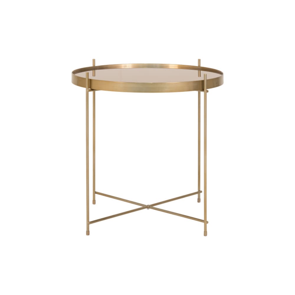 Table basse acier couleur laiton et verre ø48cm