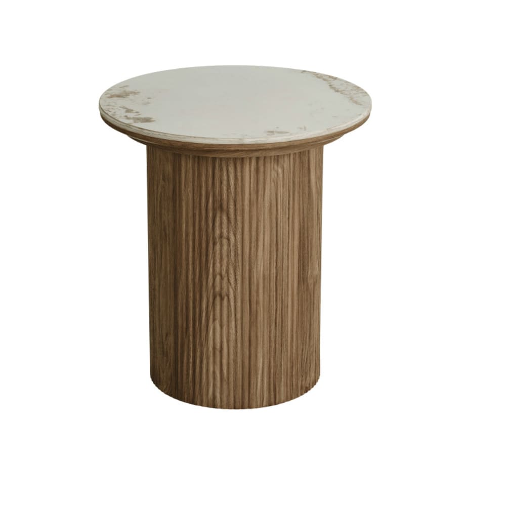 Table d'appoint en céramique et décor bois ø45 cm Table d'appoint en céramique et décor bois ø45 cm