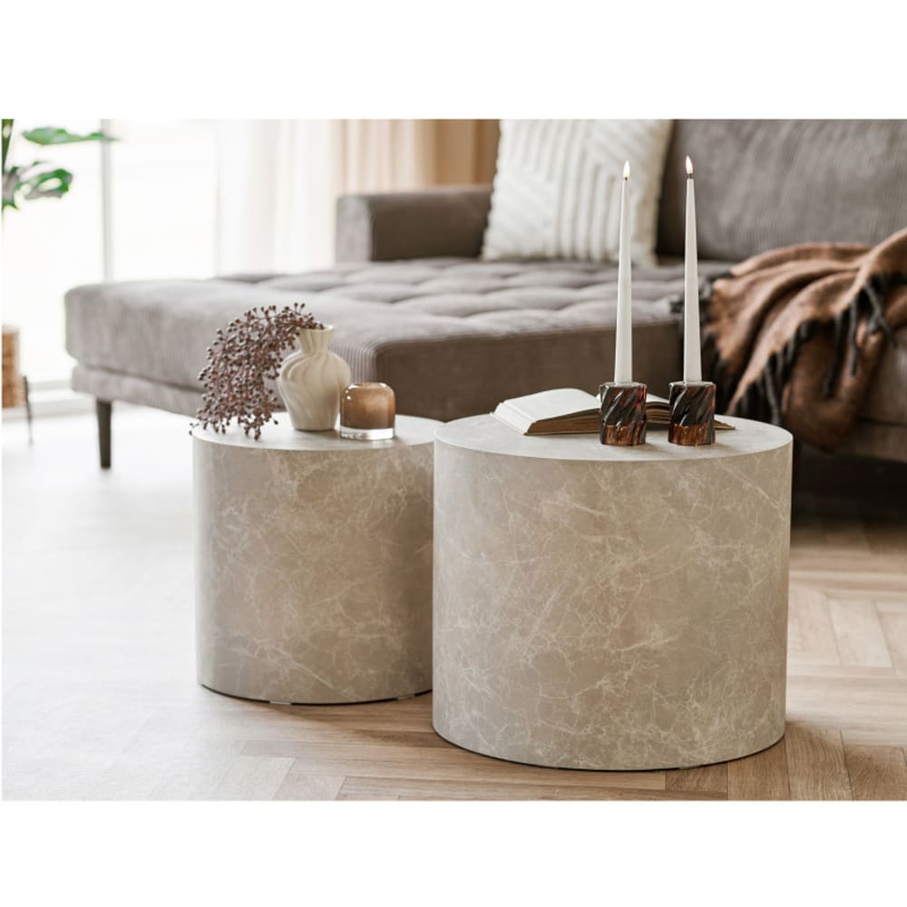 Set aus 2 Couchtischen in beiger Marmoroptik ø38 cm / ø48 cm -