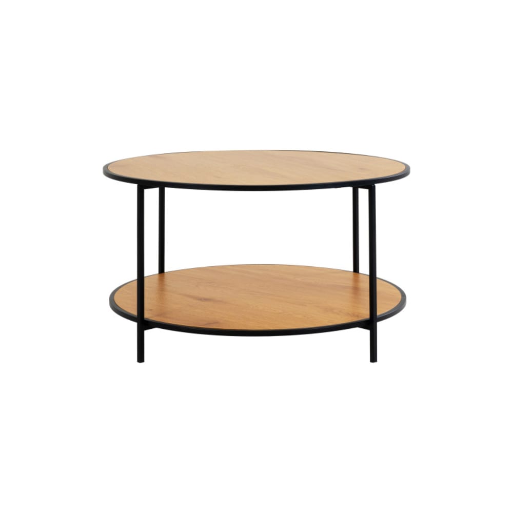 CHIC- Table basse décor chêne et métal ø80 cm