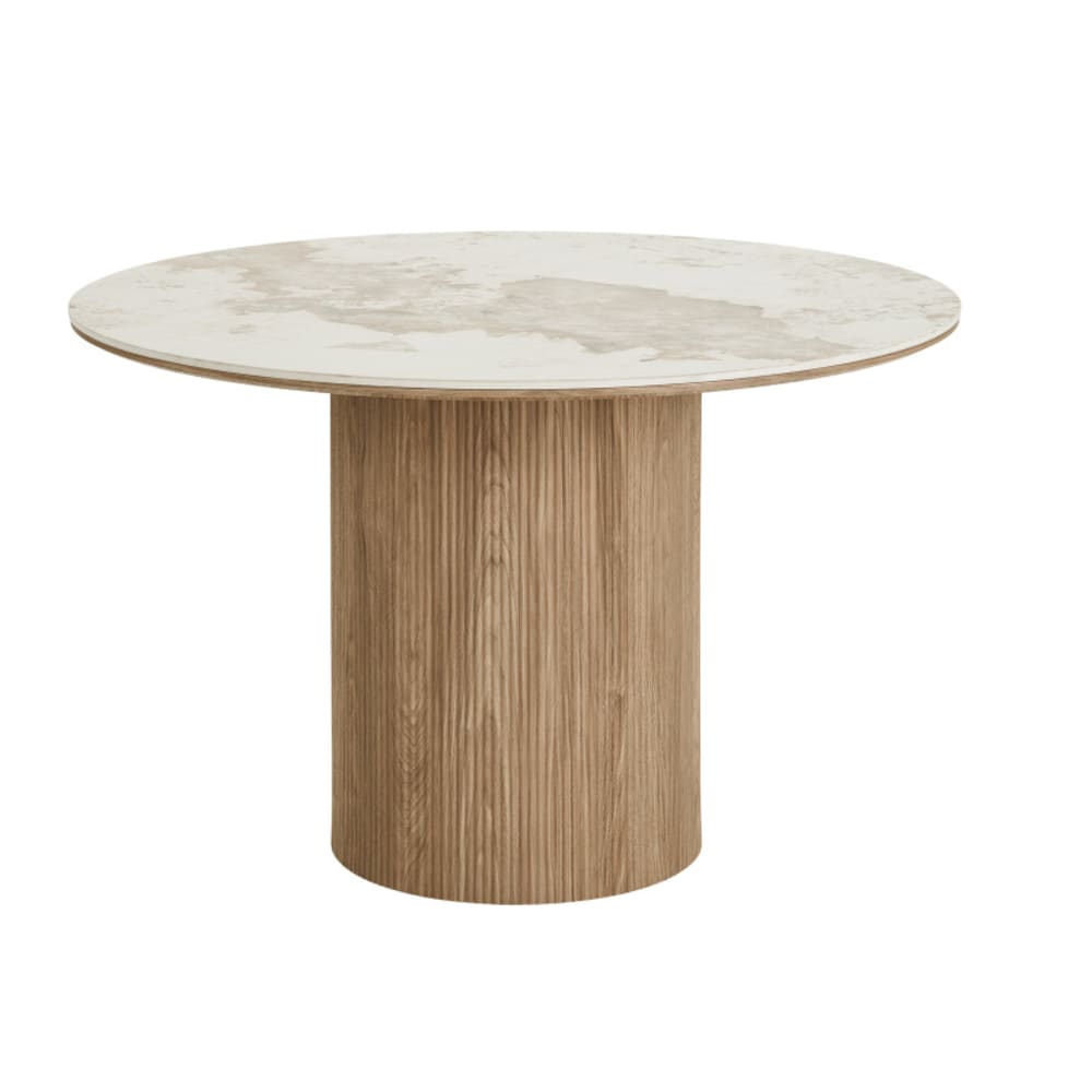 Table à manger ronde 4 personnes ø120cm en céramique et bois