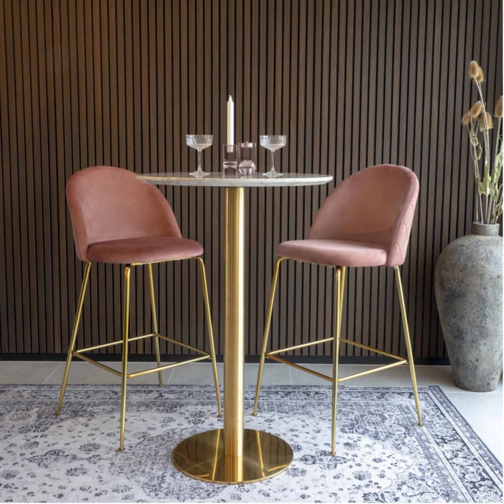 Bartisch mit Marmor-und Messingdekor ø70x105 cm - Maisons Du