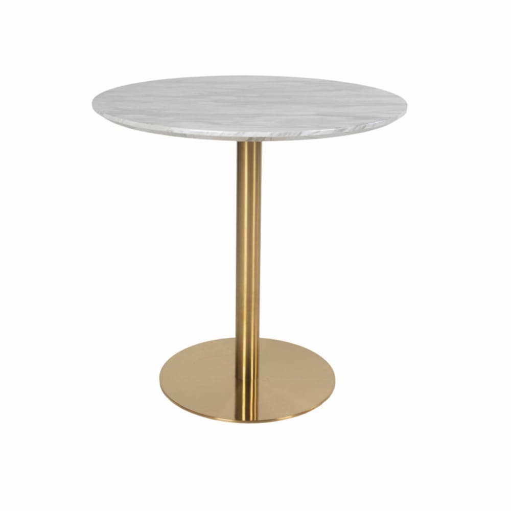 Moloo Runder Esstisch für 2 Personen Ø90cm Marmor-Messingoberfläche style modern Beige Holz