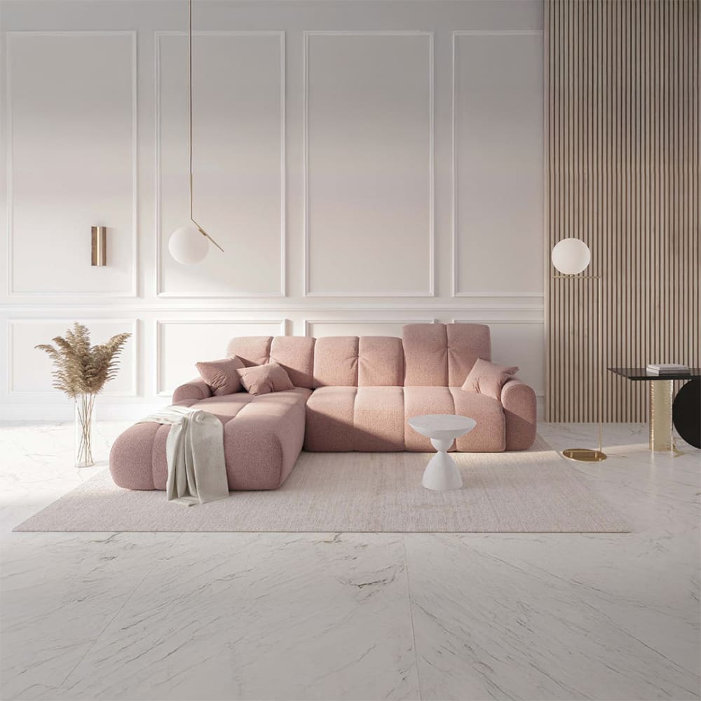 Canapé d'angle gauche  rose poudré 4 places