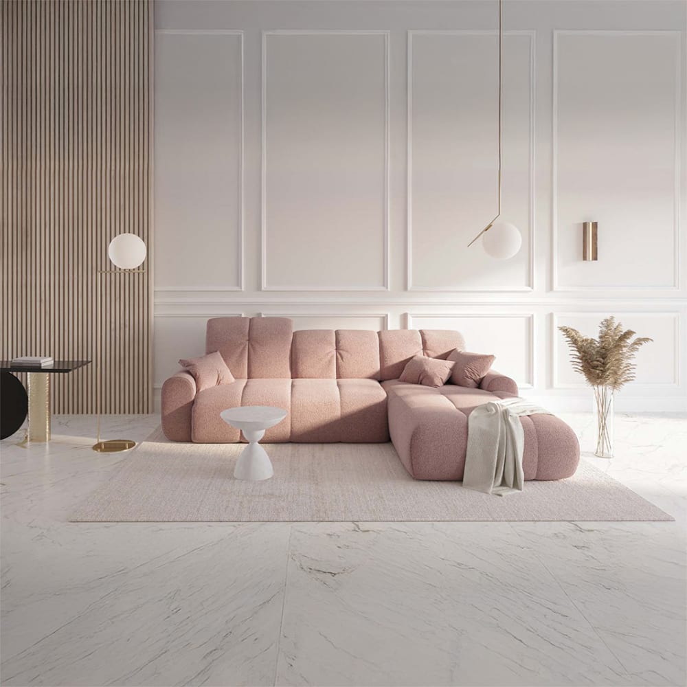 Canapé d'angle droit convertible rose poudré 4 places