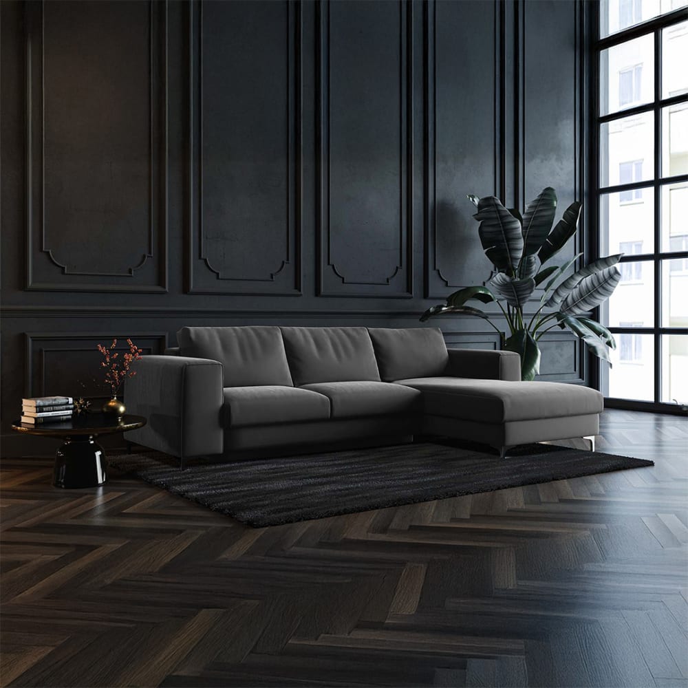 Canapé d'angle droit convertible cendré 3 places