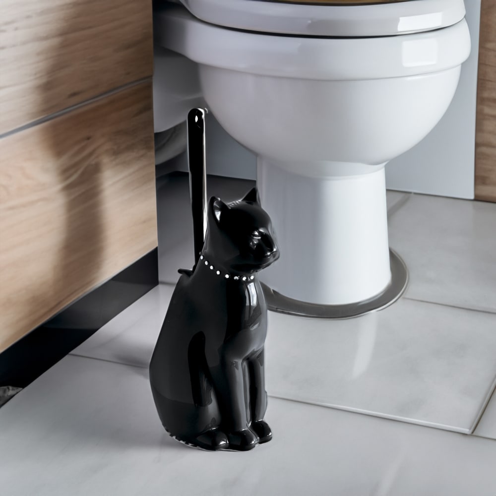 Pot et brosse 'chat' en céramique noir 39 cm - Maisons du Monde