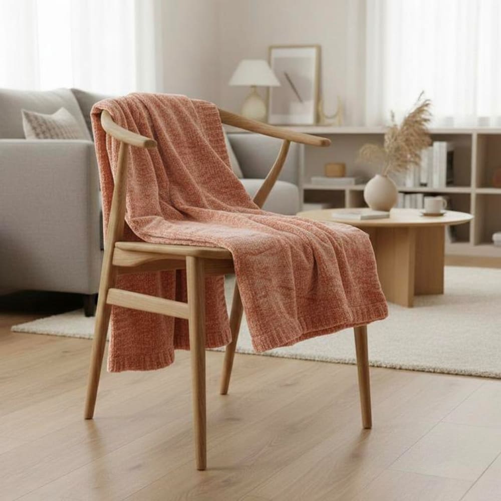 Couverture plaid velours côtelé rose saumon 130x170 cm