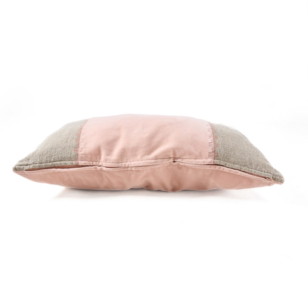Kissenbezug aus leinen und samt in braun und rosa, 30x50x2cm -