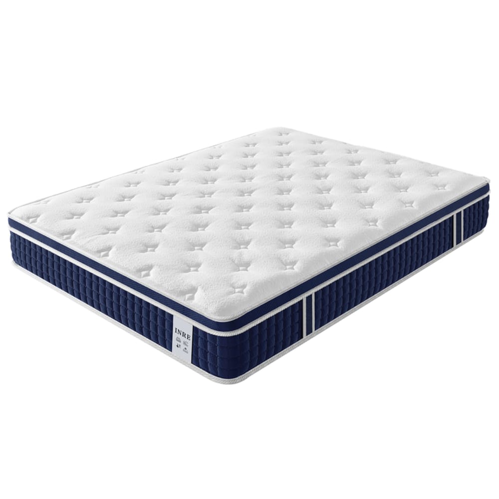 INRE Matratze Baumwolle blau, Taschenfedern 160x200x30 cm Weiß Baumwolle