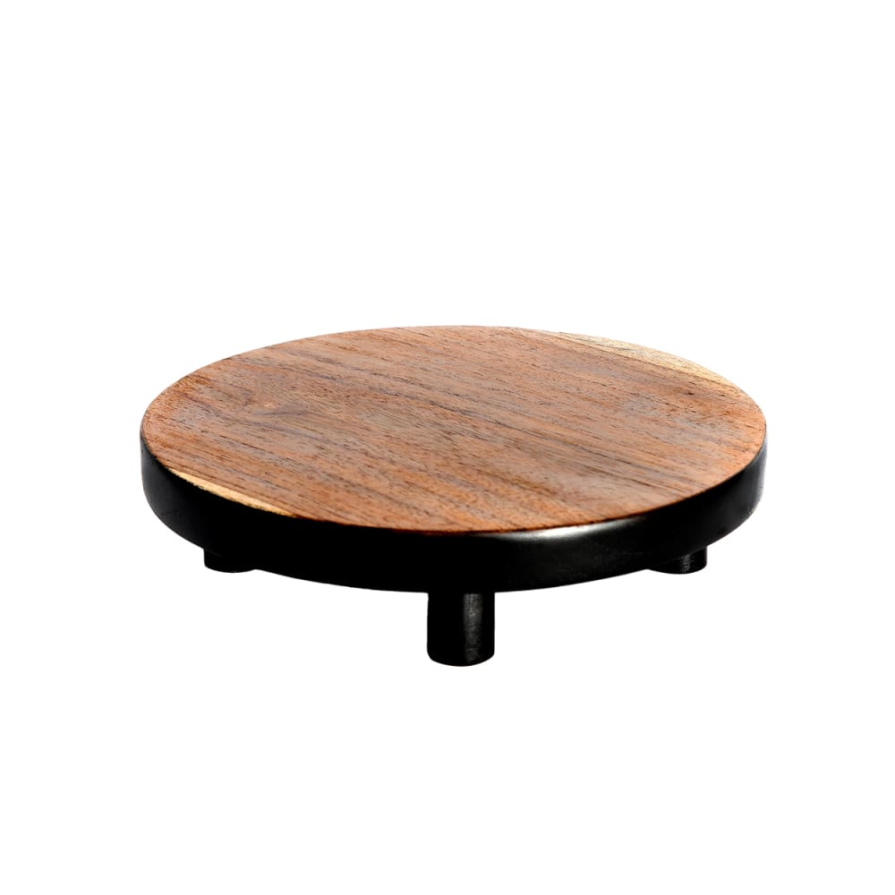 Support à gâteau bois de teck marron et noir 17x17x5cm Support à gâteau bois de teck marron et noir 17x17x5cm
