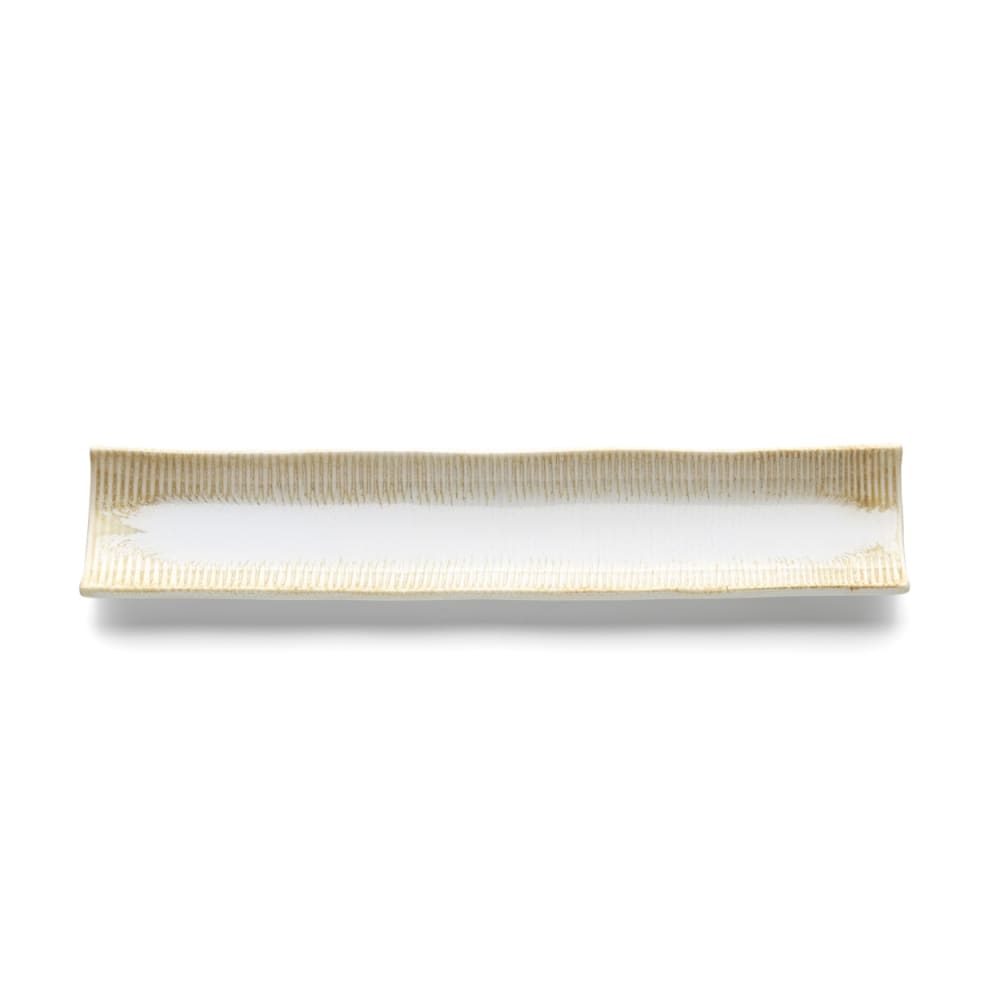plato de servir de ceramica en blanco miel 39x8x3 cm