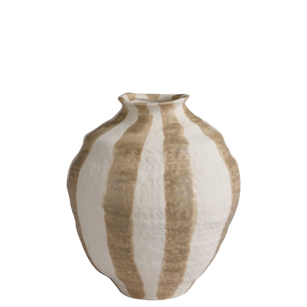 Vase décoratif en céramique artisanale beige et blanc H21