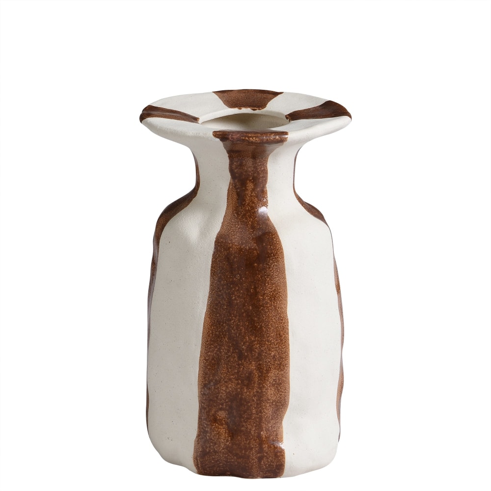 Vase décoratif en céramique artisanale marron et blanc H26