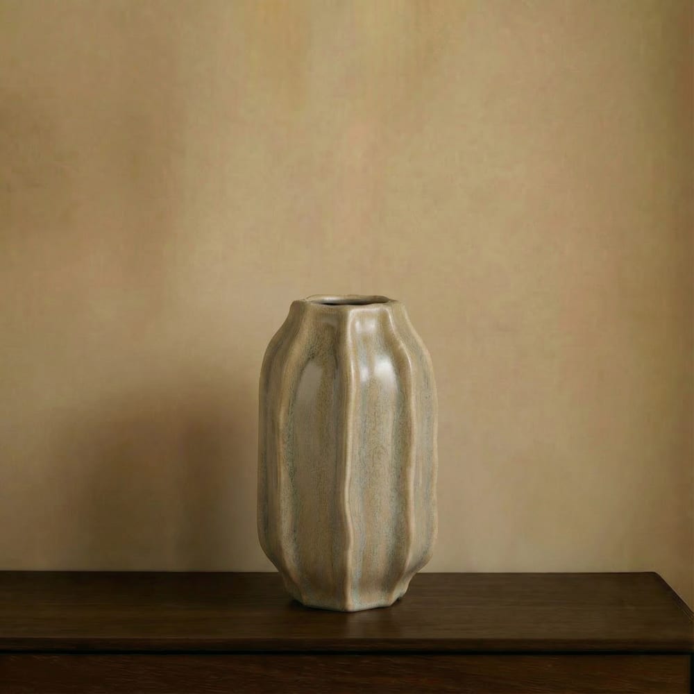 Vase décoratif en céramique artisanale beige clair h23 — vue 3