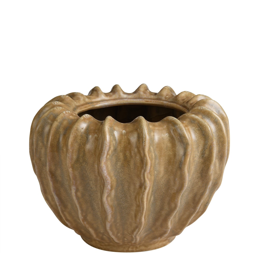 Cache-pot décoratif en céramique artisanale beige d26 — Beyit