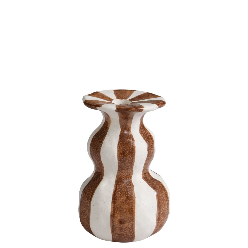 Bougeoir décoratif en céramique artisanale marron et blanc H16