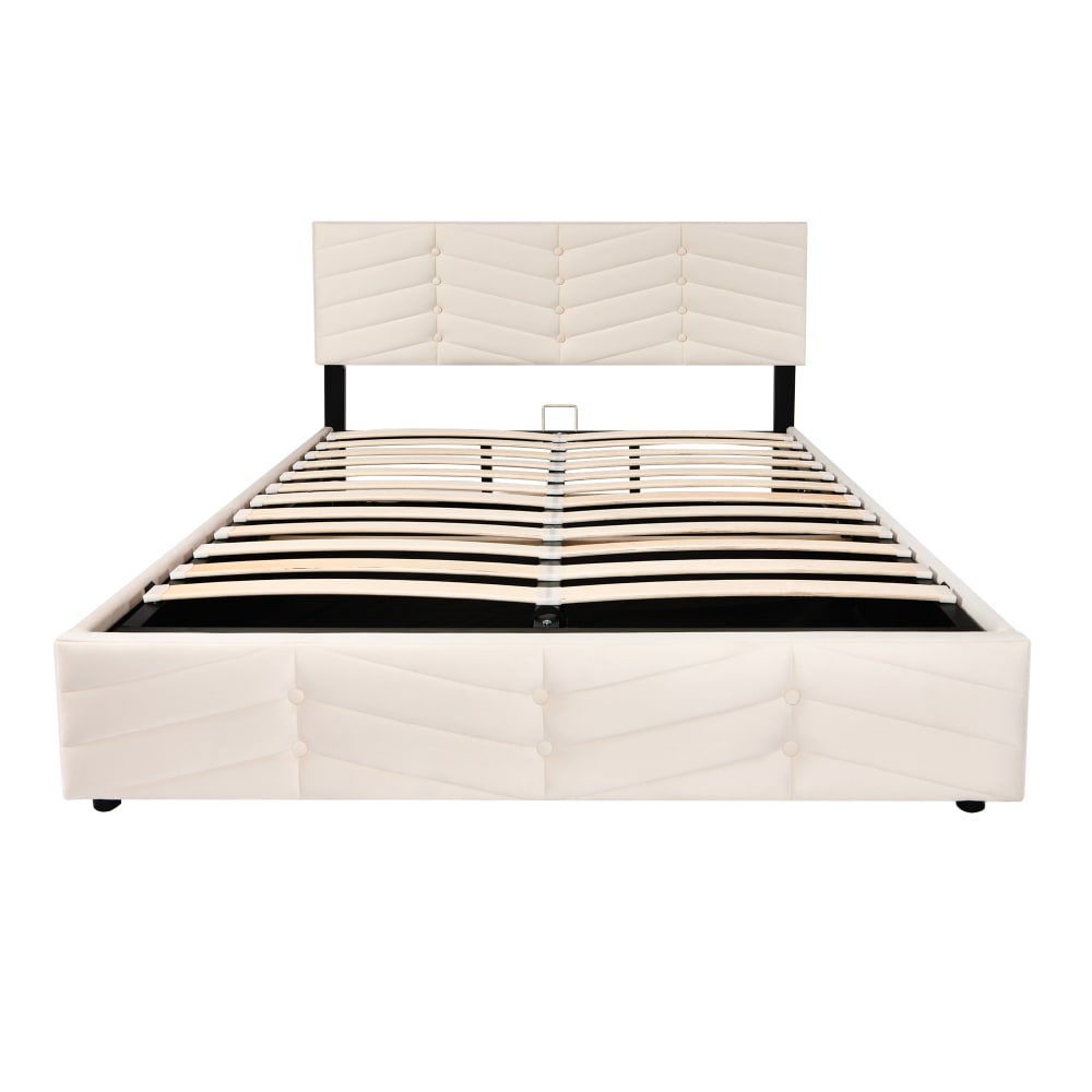 REDOM Polsterbett aus Velours mit Kopfteil 140x200 cm, Beige Beige Samt