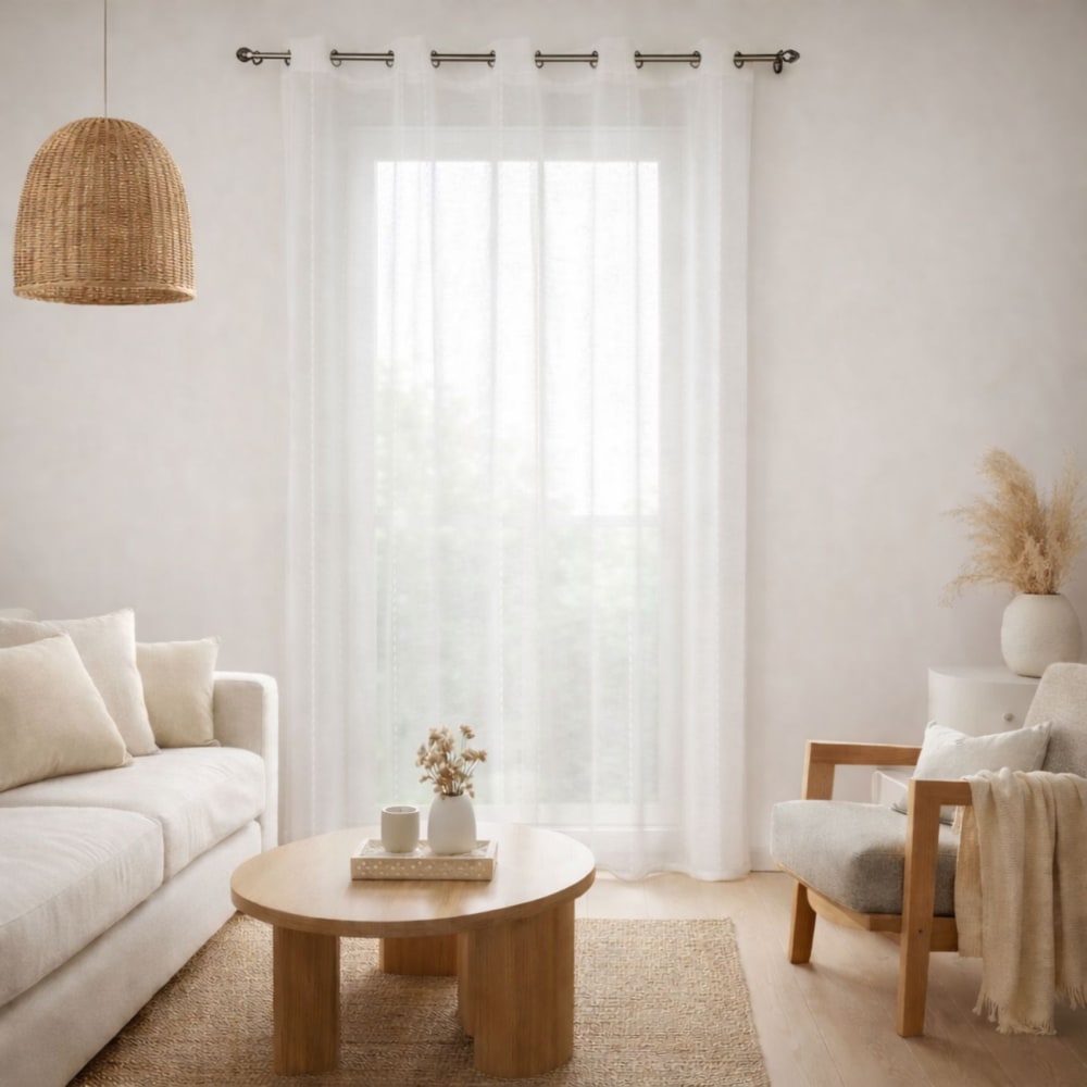 Voilage fantaisie à 3 armures polyester blanc 140x260 cm