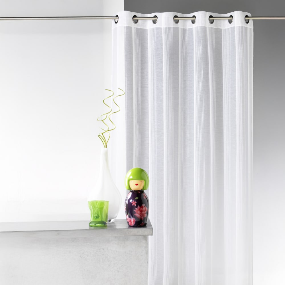 Voilage rayures verticales tons sur tons polyester blanc 140x260 cm