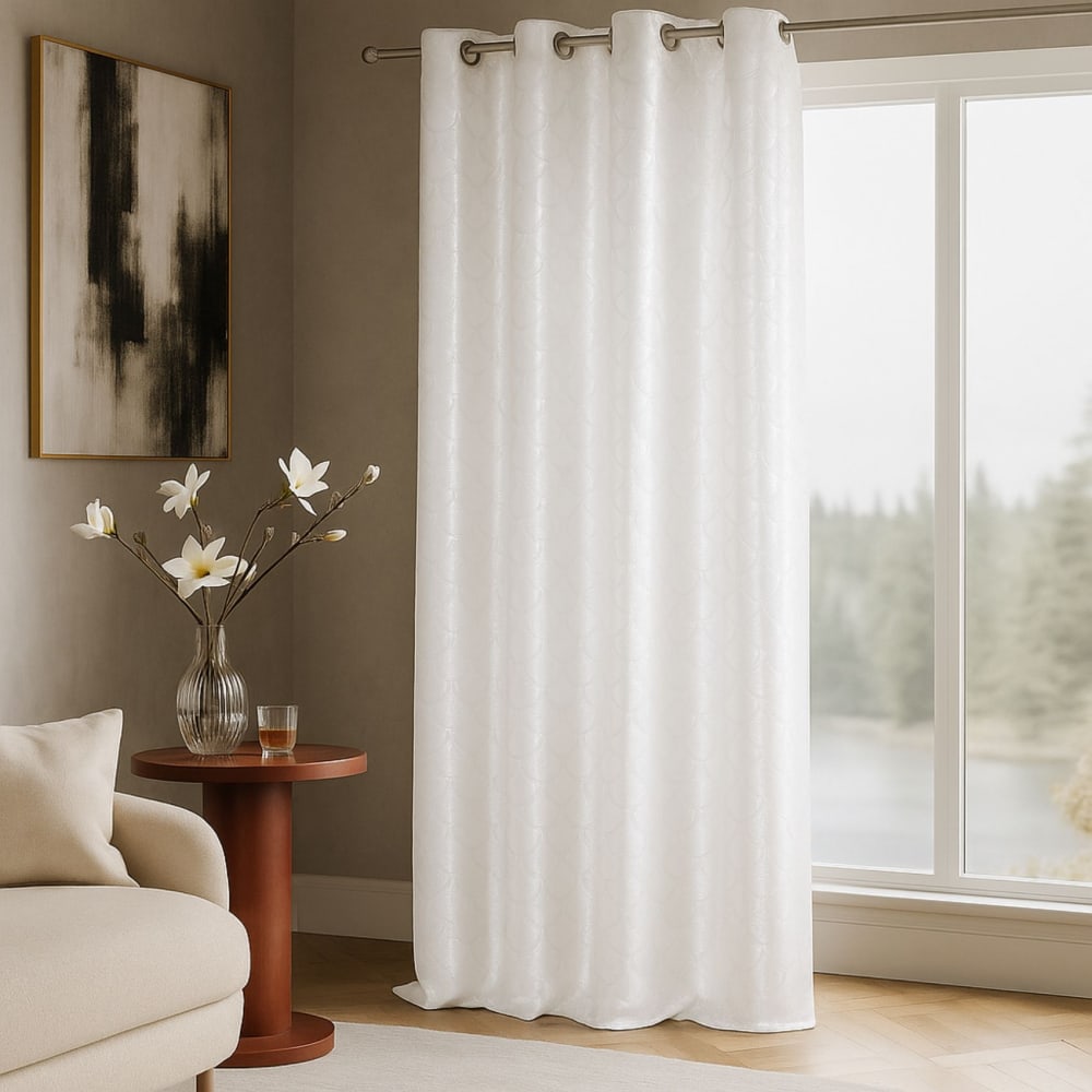 Rideau  - effet soie motif écaille polyester ivoire 140x260 cm