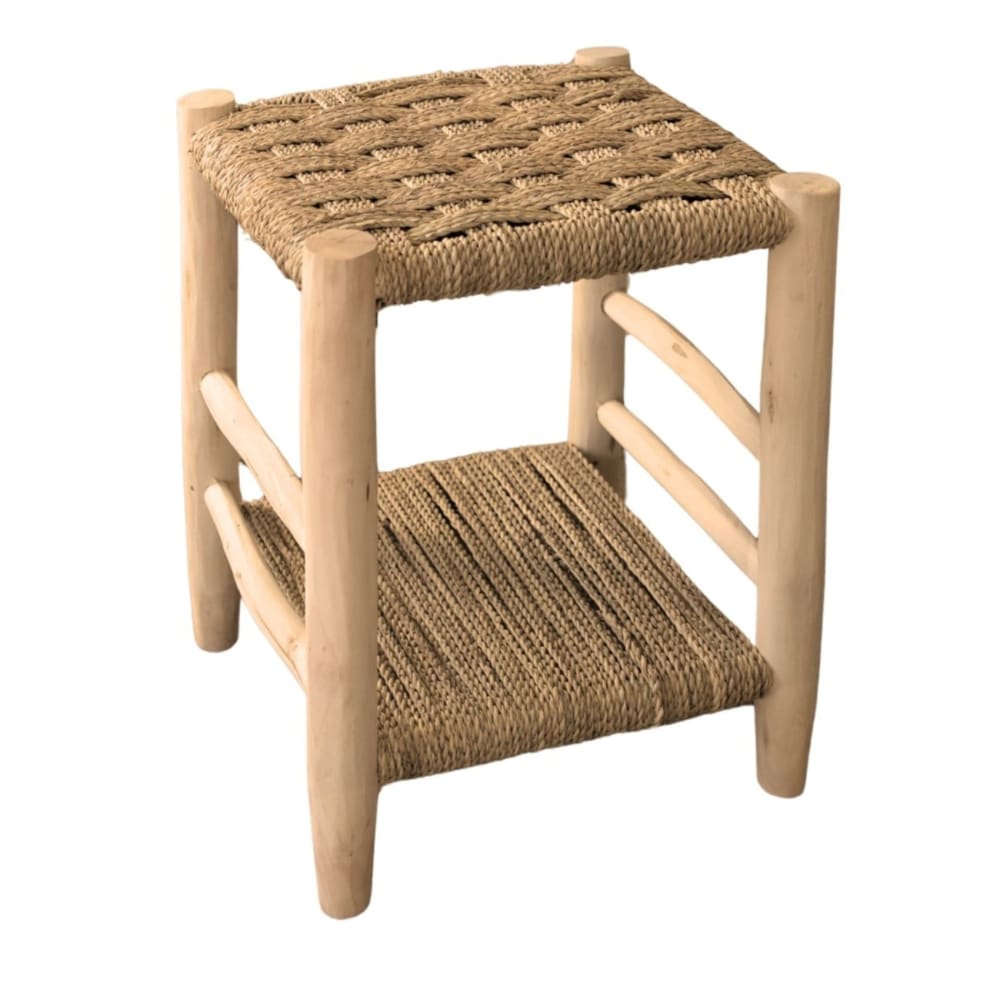 Table de chevet avec étagère bois/osier naturel 38 x 38