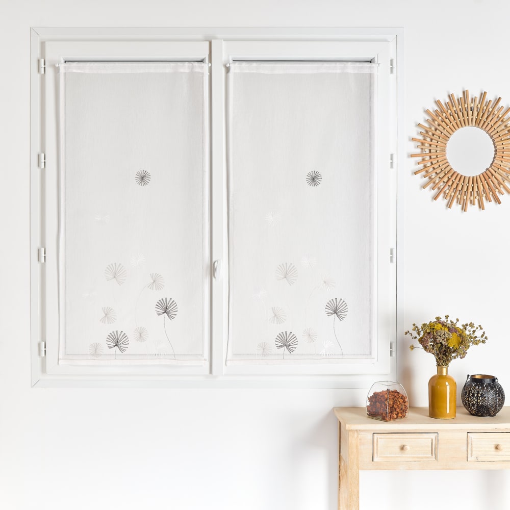 Paire de voilage en étamine brodée ton sur ton polyester taupe 60x120