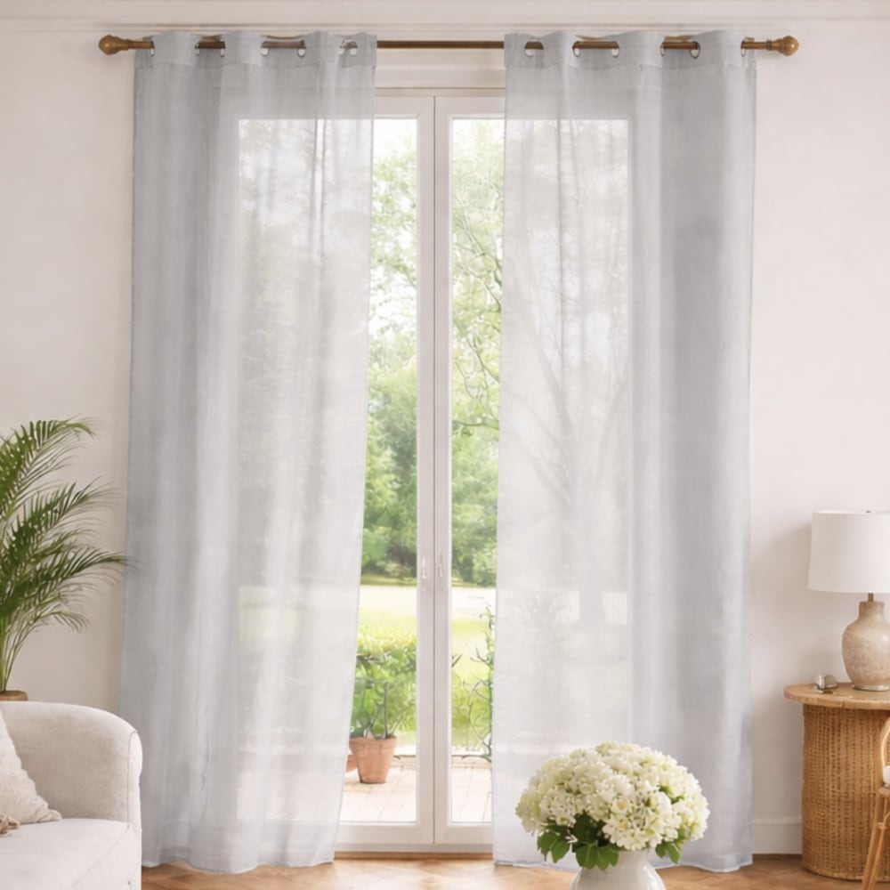 Voilage poly-lin uni  fluide polyester gris clair 140x240 cm