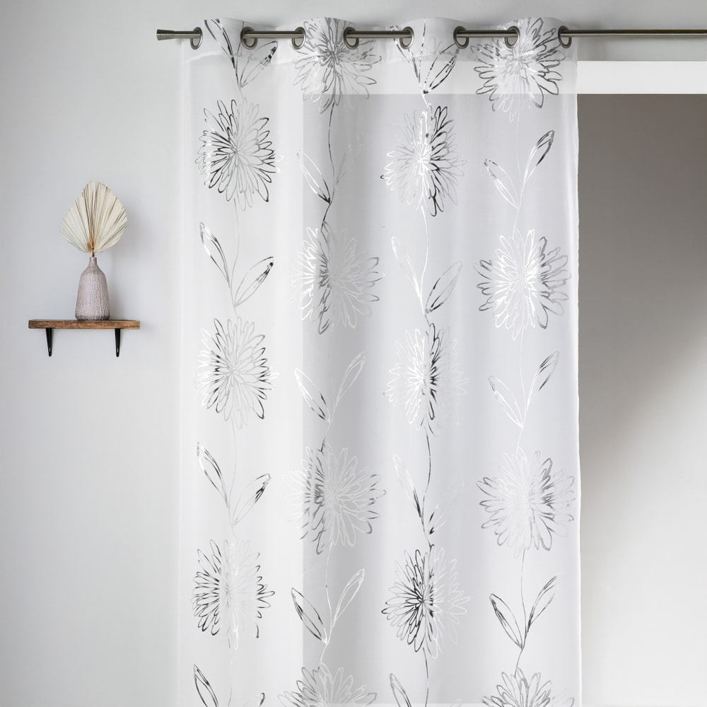 Voilage en etamine légère à impressions métallisées ''fleur'' polyester
