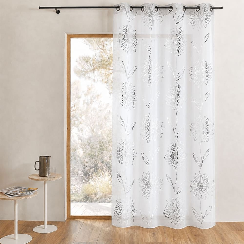 Home Maison Vorhang aus leichtem Etamin mit Metallic-Druck "Blume" style modern Weiß Pes - Polyester