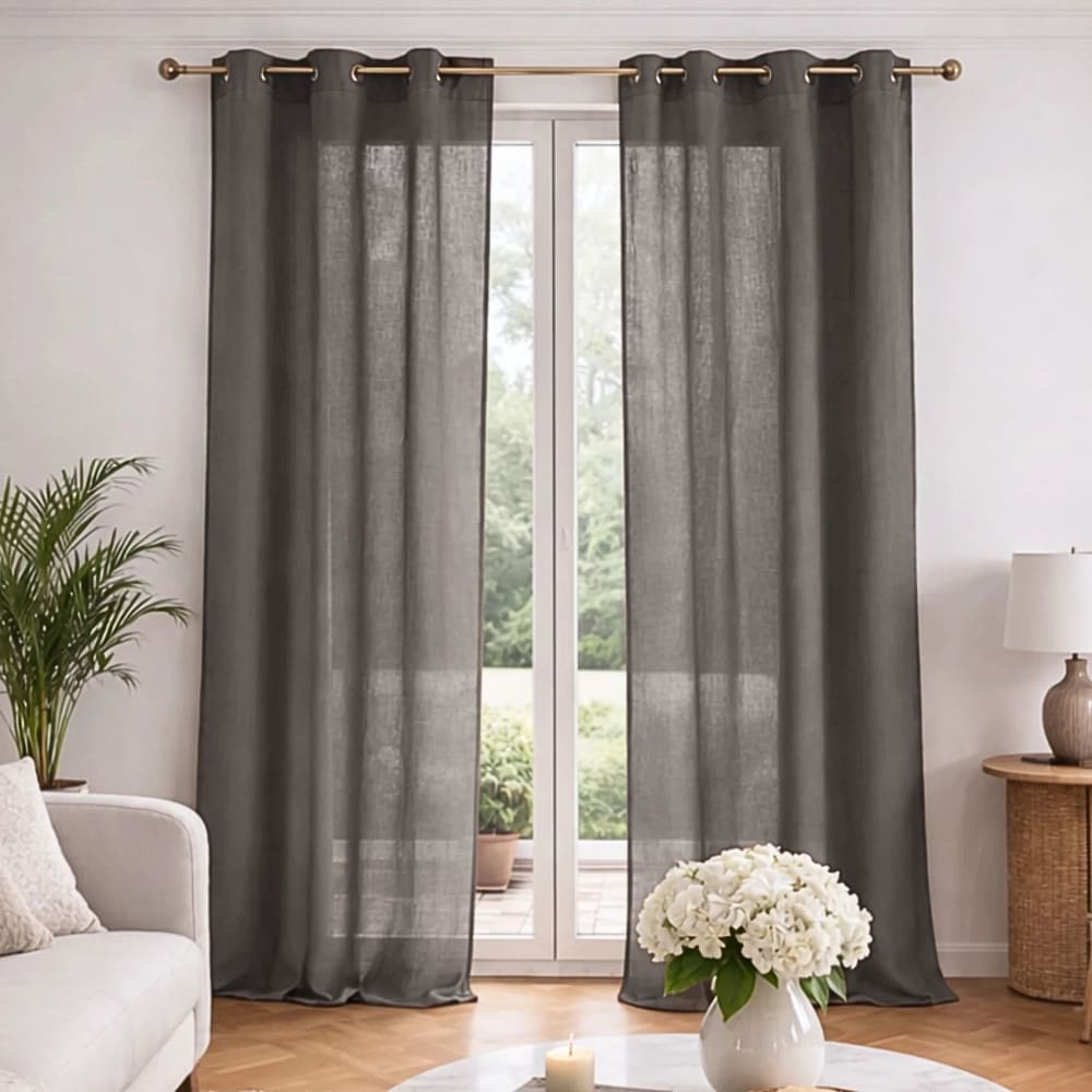 Voilage poly-lin uni  fluide polyester gris 140x240 cm