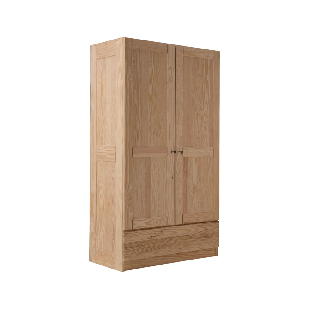 Armoire 2 portes 1 tiroir bois massif poignées bois