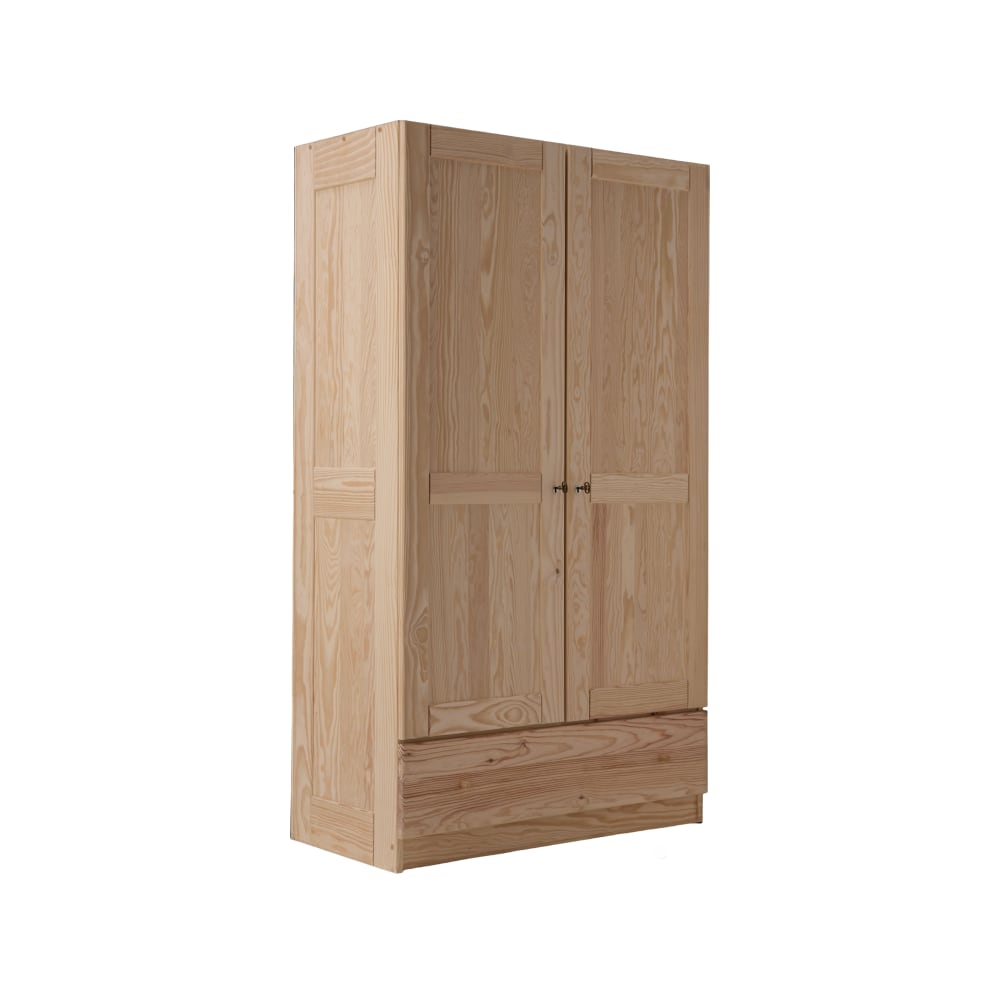 Armoire 2 portes 1 tiroir bois massif brut poignées bois
