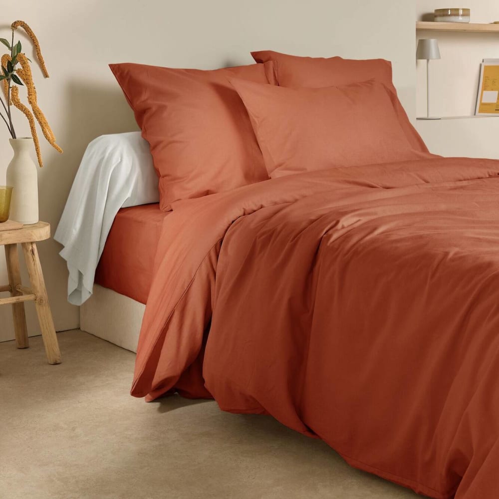 Housse de couette 75% coton 25% lin terracotta 140 x 200 cm
