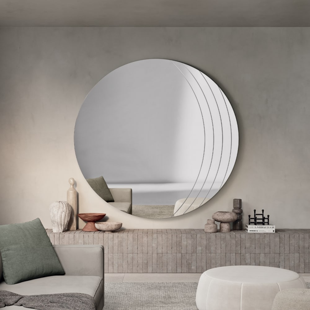 Miroir mural rond argenté Ø 150 cm