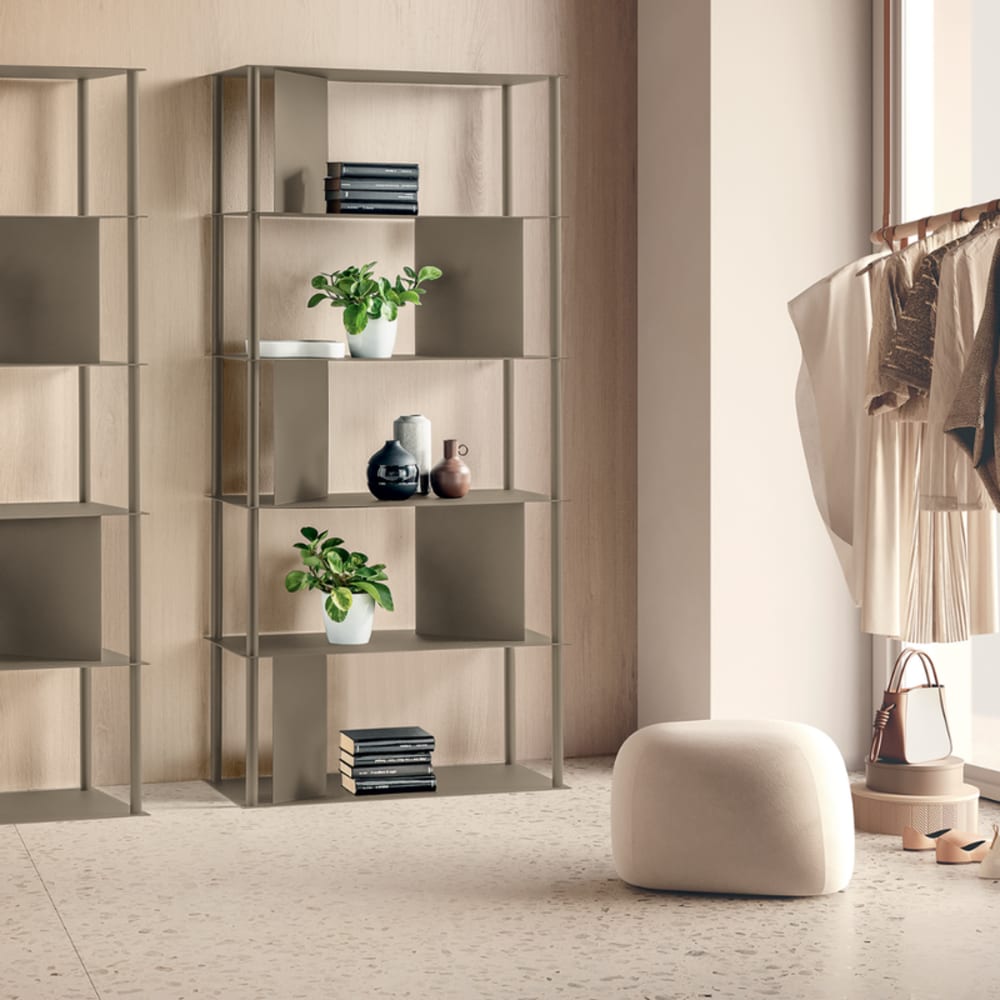 Bibliothèque verticale en métal beige, 90 x 40 cm, hauteur 190 cm