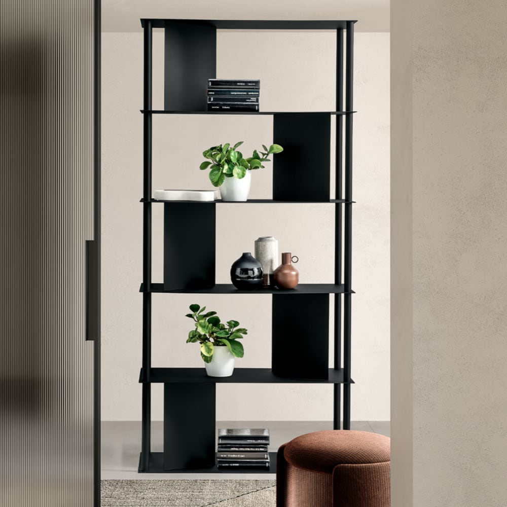 Bibliothèque verticale en métal noir 90 x 40 cm, hauteur 190 cm