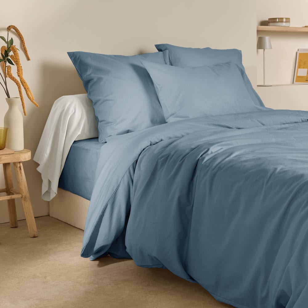 Housse de couette 75% coton 25% lin bleu gris 240 x 220 cm