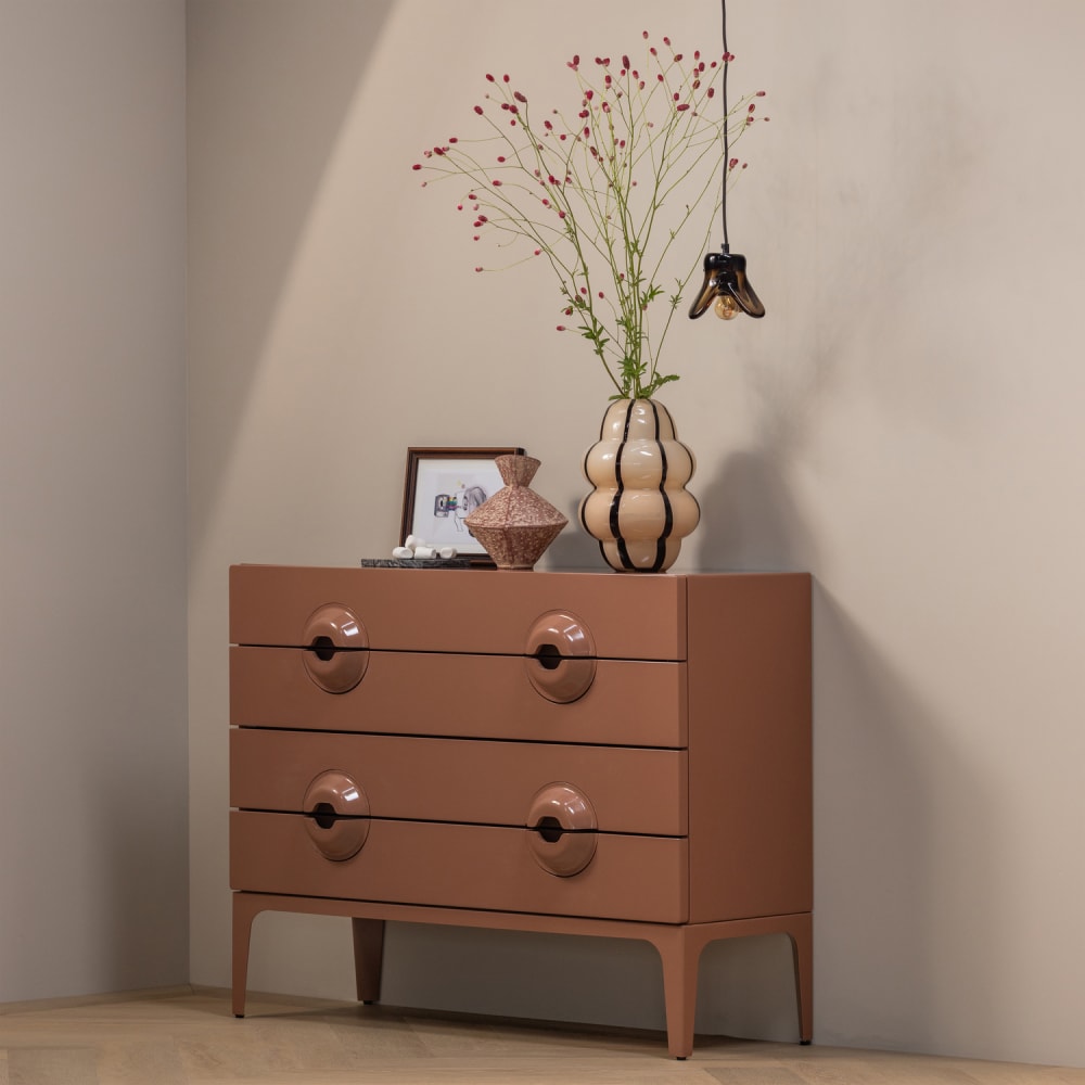 Commode 3 tiroirs en bois d'eucalyptus vieux rose