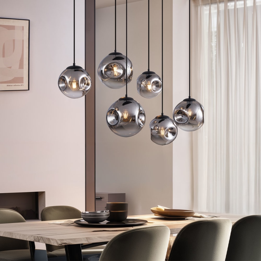 Suspension art déco noire verre fumé 6 lampes — vue 3