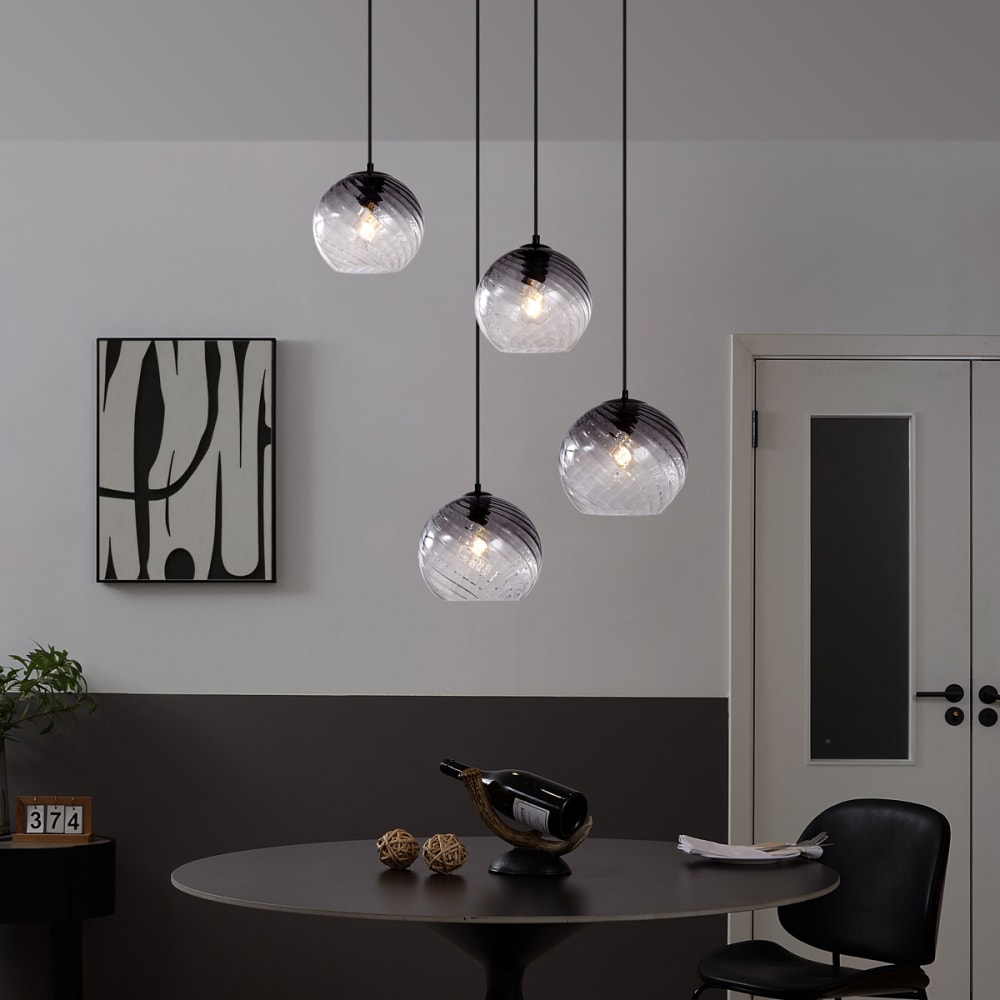 Art-Deco Hängelampe Schwarz Rauchglas rund - Maisons Du Monde