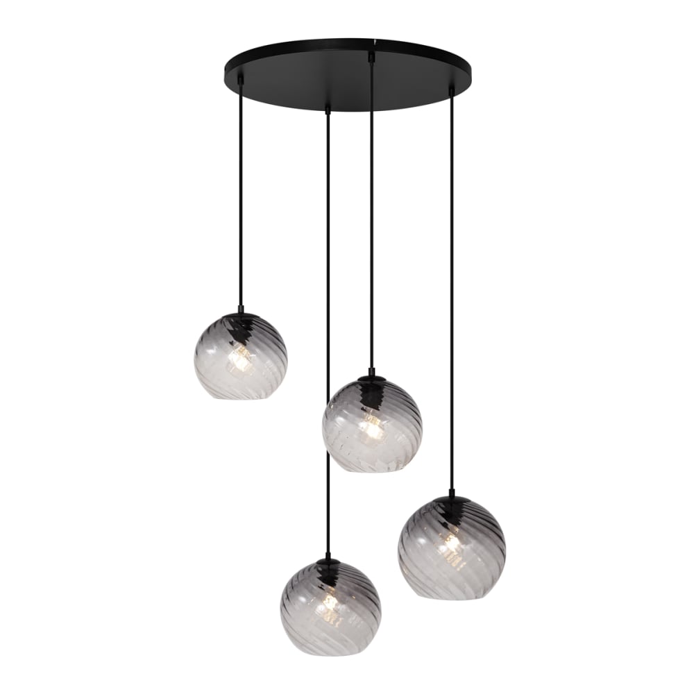 Suspension art déco noire verre fumé rond — vue 3