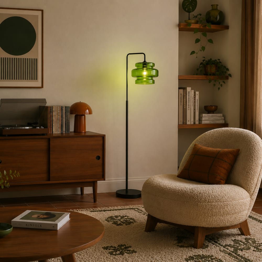 Lampadaire rétro noir verre vert — vue 3