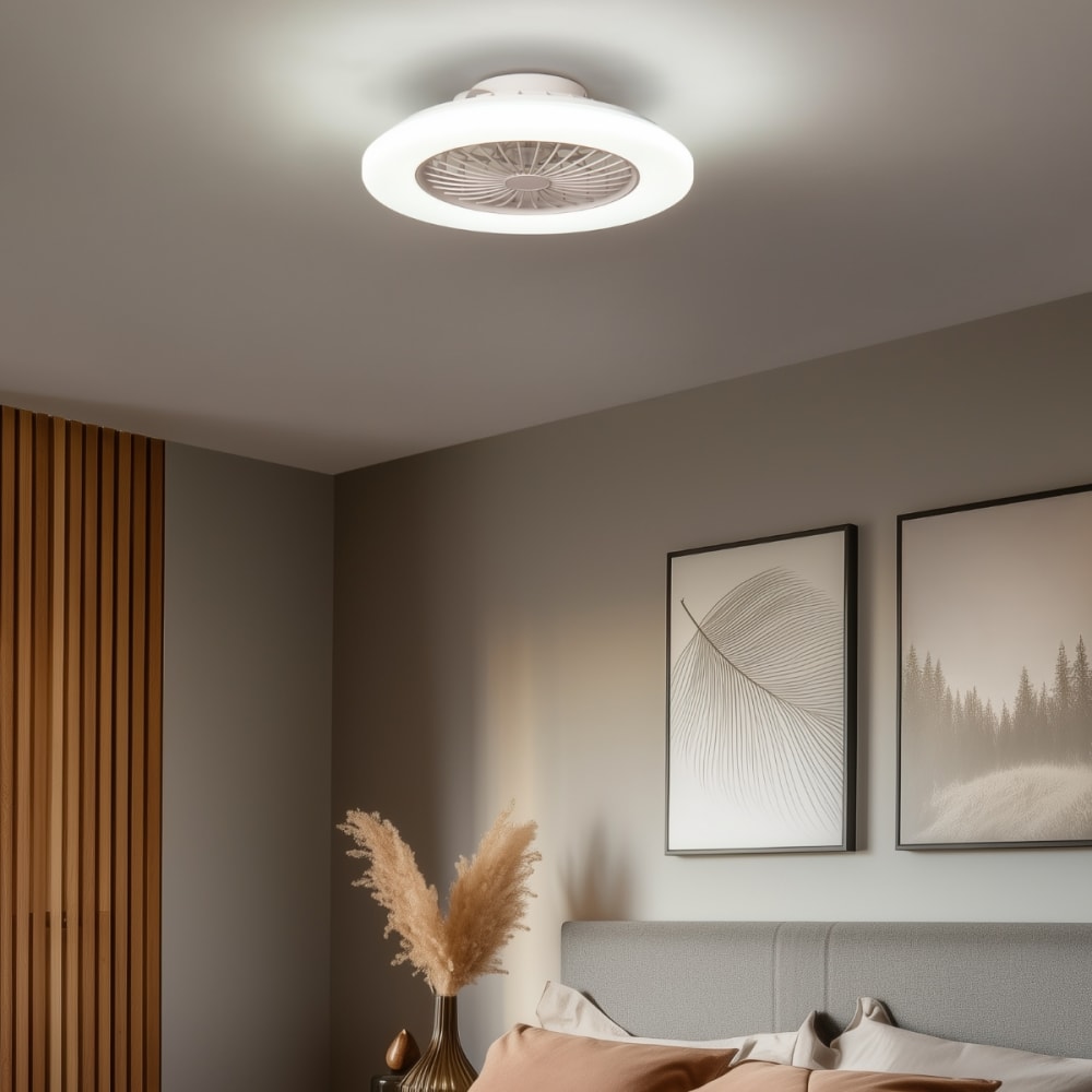 Deckenventilator Weiß 48,5 cm LED Kelvin Fernbedienung - Maisons