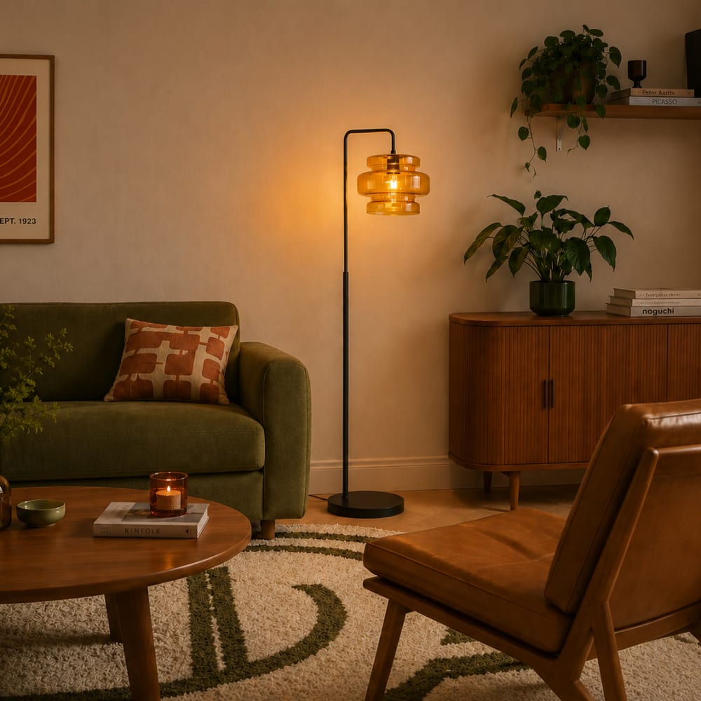 Lampadaire rétro noir verre orange — vue 3