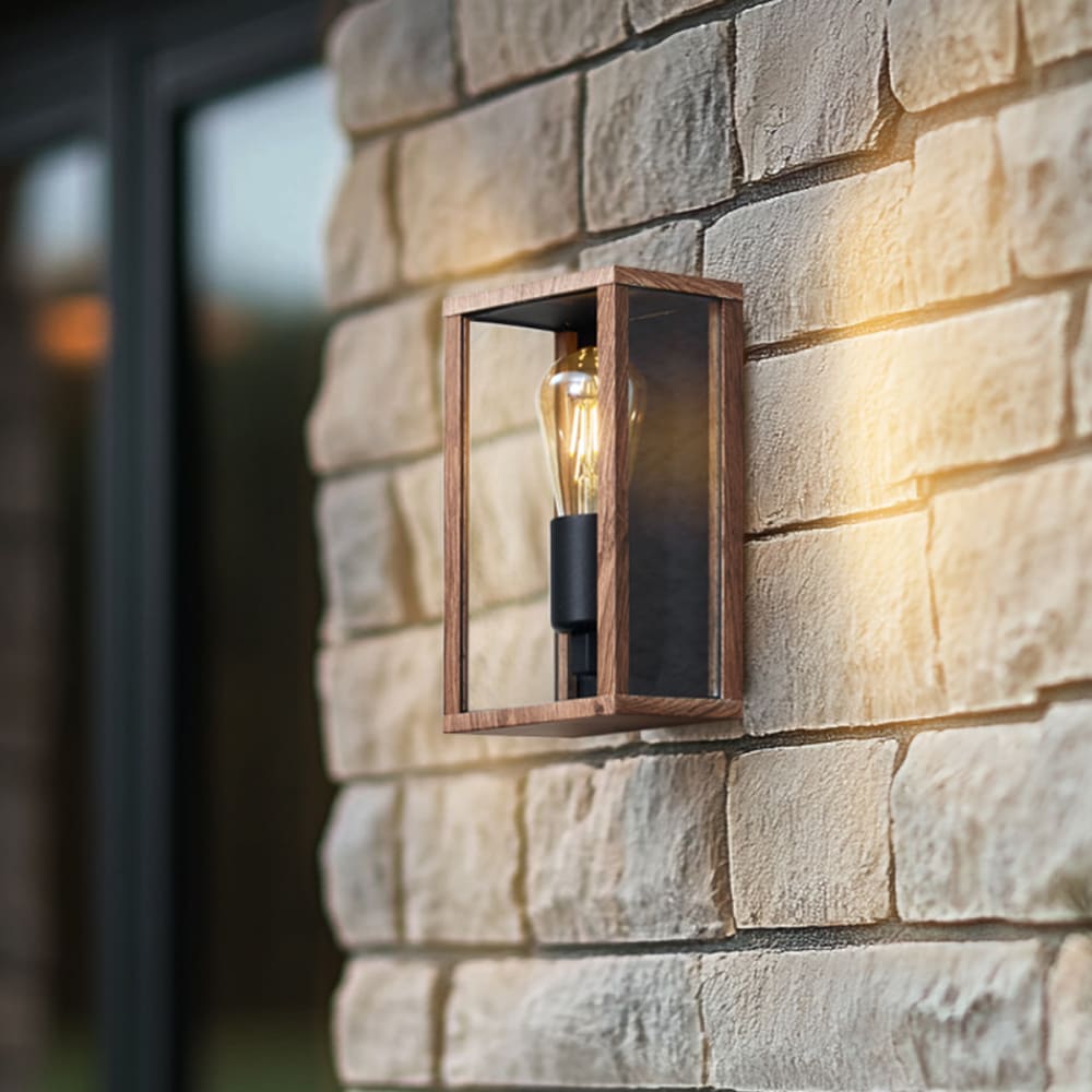 Industrielle Wandleuchte Holzoptik 26 cm IP44 - Maisons Du Monde