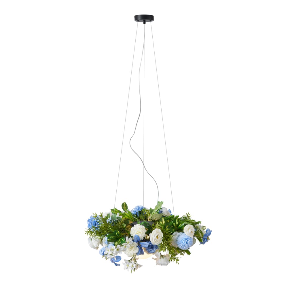 Plafonnier bohème noir fleurs bleues blanches — vue 4