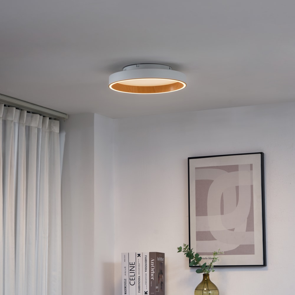 Plafonnier design blanc bois led 40 cm — vue 3